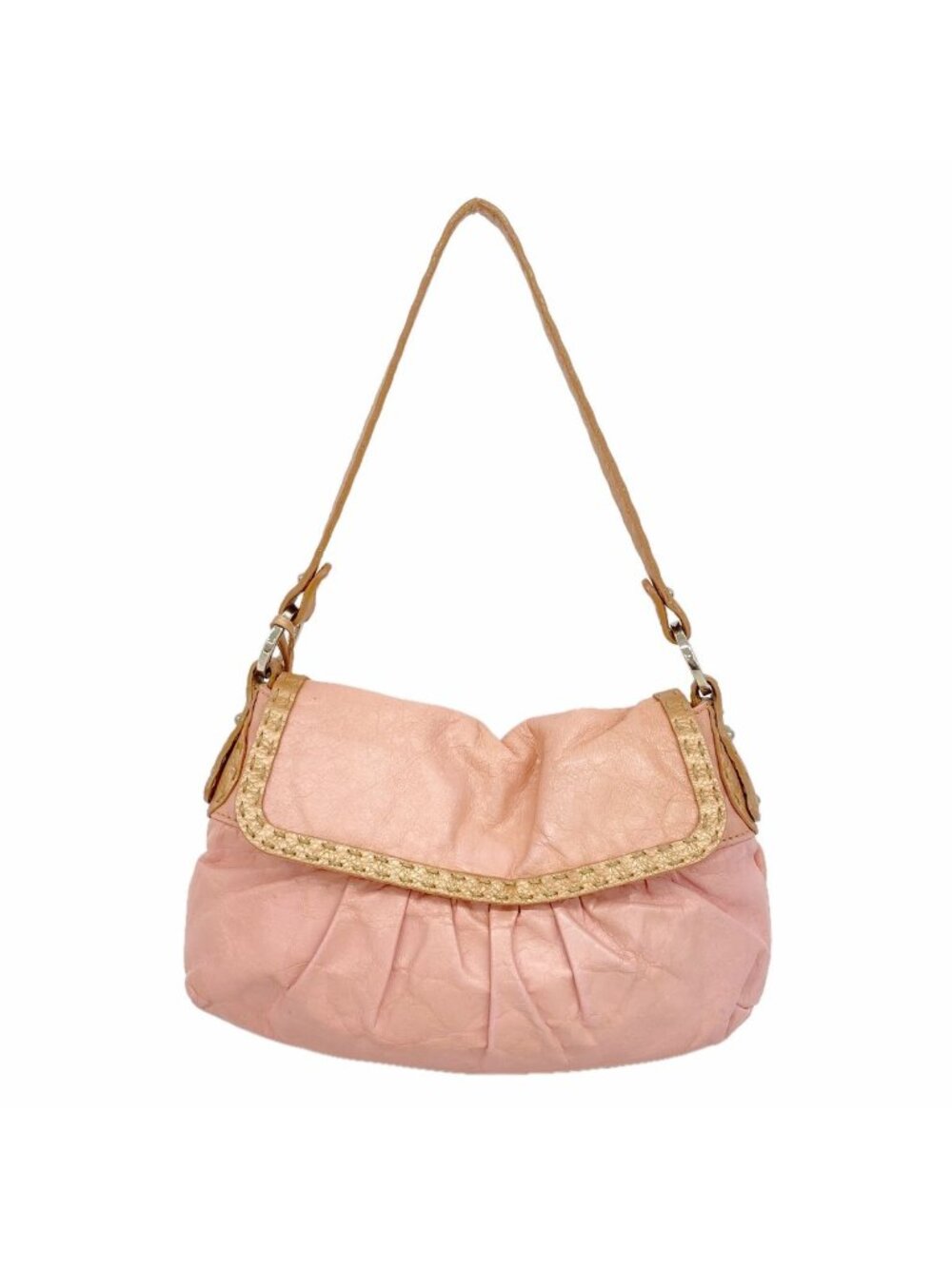 Fendi Handbag Selleria Leather Pink Silver